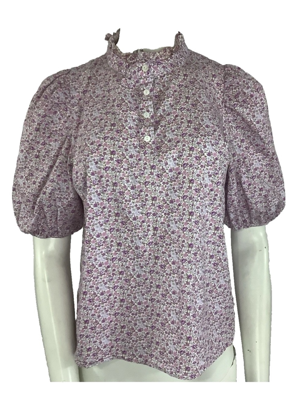 Hyacinth House Tuckernuck Sz M Floral Cotton Peasant Puff Sleeve Blouse Pink